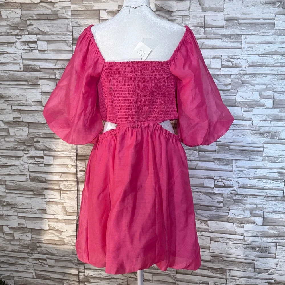 A New Day Puff Short Sleeve Cut Out Bubble A-Line Dress BARBIE PINK - Picture 5 of 13
